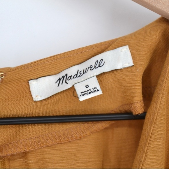 Madewell Linen Blend Dolman Sleeve Tie Waist Midi Dress in Mustard Women's 0 - Picture 7 of 8